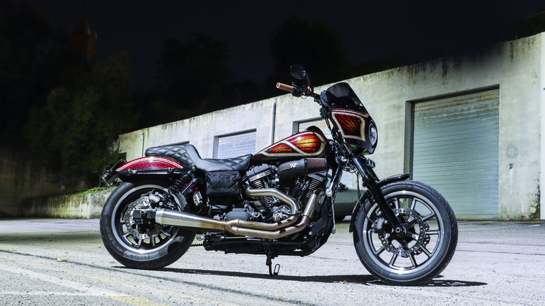 Ancona - November 30, 2025: Harley Davidson Dyna Low Rider model s photographed at night