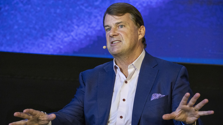 DETROIT, MICHIGAN - SEPTEMBER 30: Ford Motor Company CEO Jim Farley speaks at a Ford Pro Accelerate event on September 30, 2025 in Detroit, Michigan. The event is Ford's inaugural forum, bringing together business leaders and government officials to discuss the Essential Economy, the three million businesses and critical industries that power the US economy.