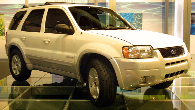 2001 Ford Escape hybrid in a showroom