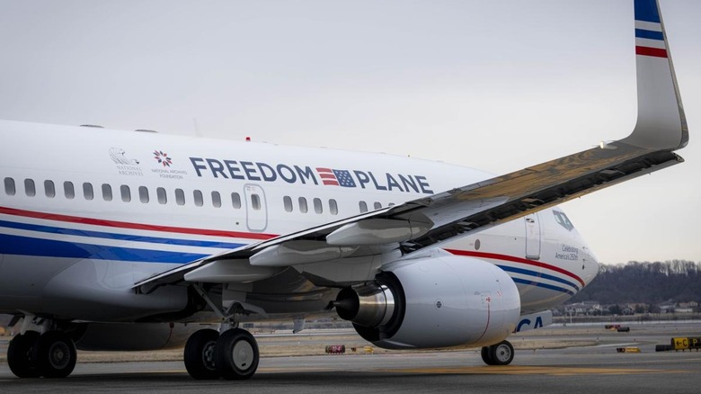The Freedom Plane Boeing 737 on the tarmac at Reagan National Airport