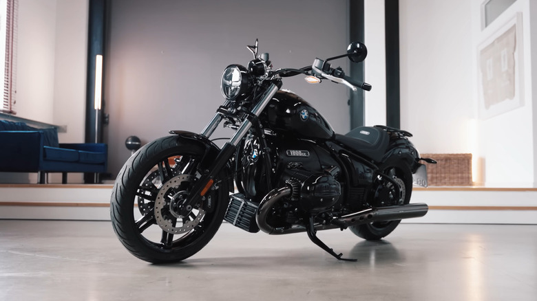 A black BMW R 18 Boxer twin in the studio