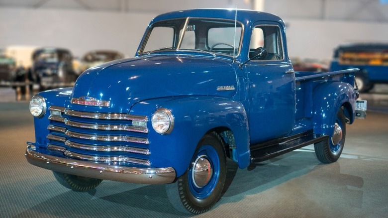A 1948 Chevrolet pickup truck on display at the GM Heritage Center in Sterling Heights, Michigan.