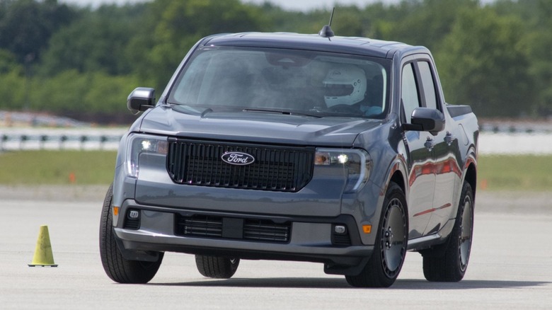 The Ford Maverick unibody truck negotiating an autocross track.