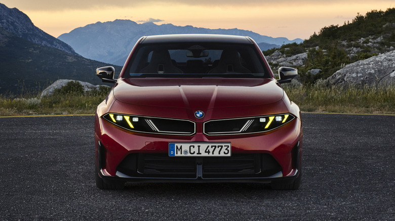 Front end of a red BMW M350
