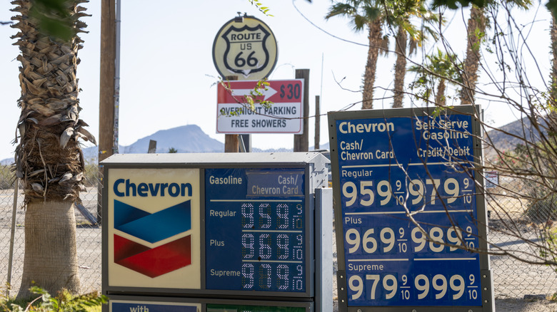 Gas station sign advertising high gas prices