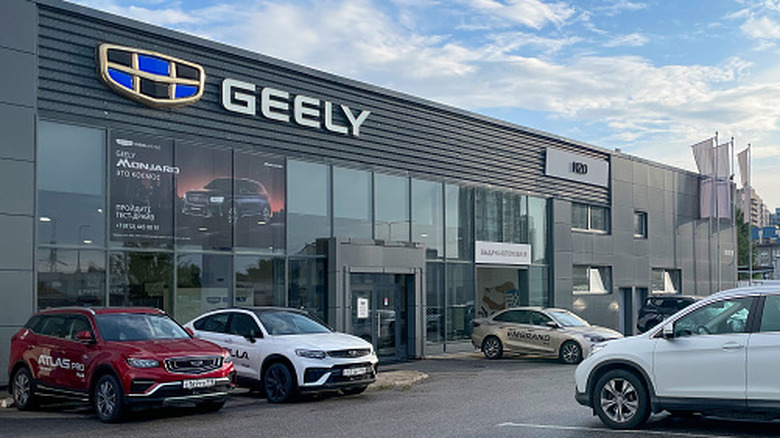 Dealer store GEELY, CHERY. Brand's showroom. Chinese State Car Manufacturers. Luxury division of Chinese State-owned automaker GEELY, CHERY.