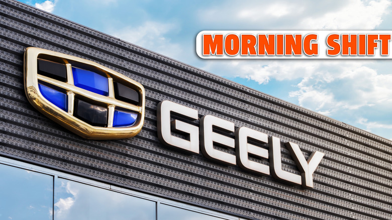 Krasnoyarsk, Russia , January 14, 2025: importance separated by commas without numbering: The logo of the automaker Geely on the facade of the dealership. Geely is a growing and powerful auto brand