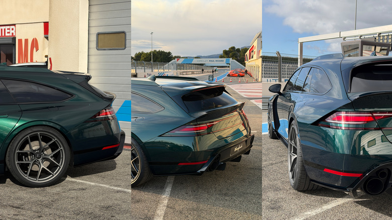 Three angles of the Genesis G90 Magma Wingback's rear end