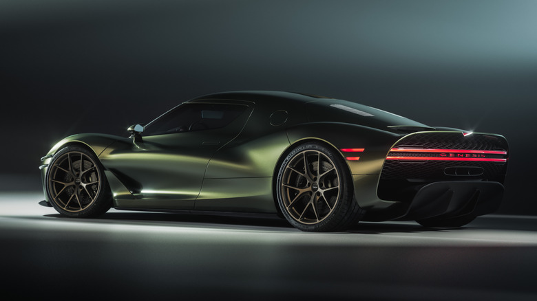 Rear 3/4 view of the green Genesis Magma GT concept