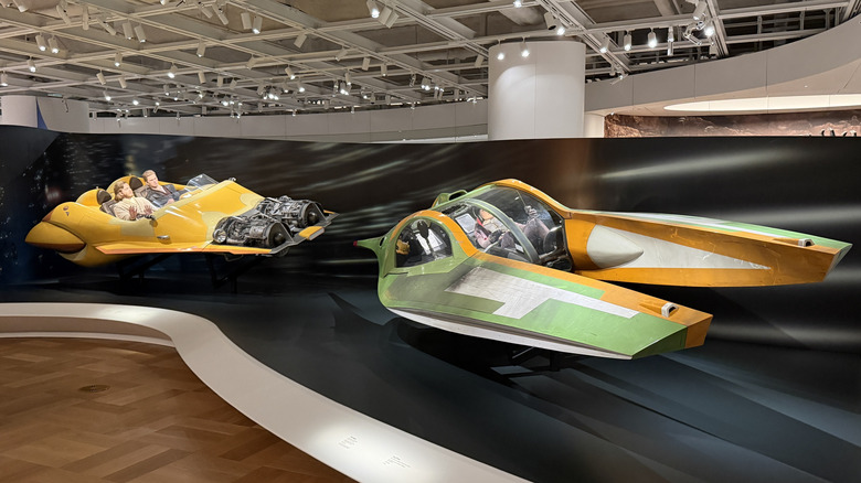 Two speeders from "Attack of the Clones" at the Lucas Museum of Narrative Art