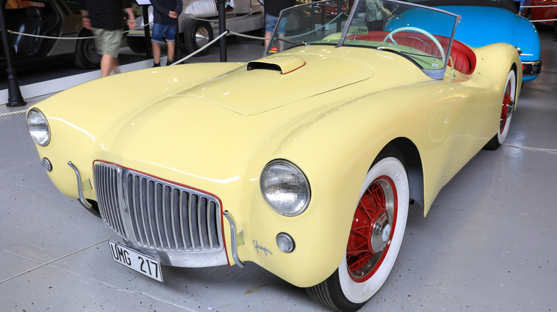 A yellow Glasspar G2 on display in Switzerland