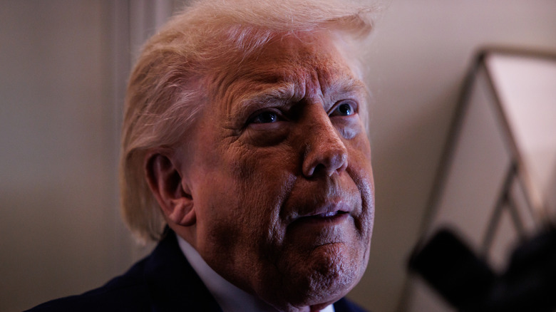 IN FLIGHT - JUNE 5: U.S. President Donald Trump speaks with reporters while aboard Air Force One on June 5, 2026 en route to Chippewa Falls, Wisconsin. President Trump is traveling to an event at Custer Farms in Chippewa Falls, Wisconsin. (Photo by Samuel Corum/Getty Images)