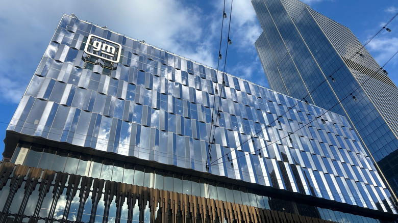 GM's new headquarter building, seen from in a photo angled from below