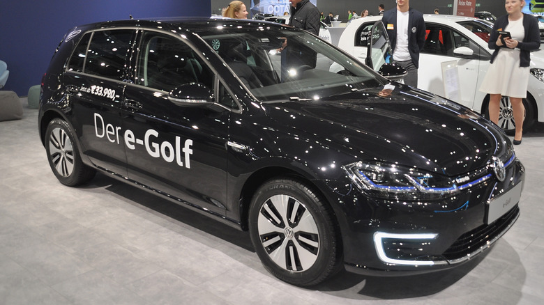 A Volkswagen e-Golf is seen during the Vienna Car Show press preview at Messe Wien, as part of Vienna Holiday Fair, on January 15, 2020 in Vienna, Austria.
