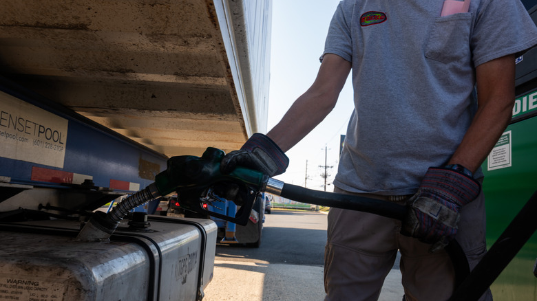 A truck is filled with diesel fuel at a gas station on October 16, 2026, in Bayonne, New Jersey.