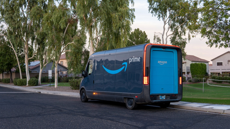 Amazon prime delivery van in the yard. Surprise, AZ, USA - 25 November 2024