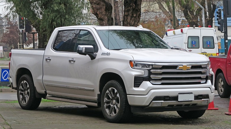 A white 2023 Chevrolet Silverado High Country.
