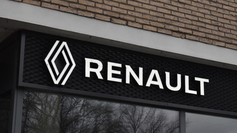 Bussum, the Netherlands - January 26, 2025: the Renault logo signage at the Renault dealer in Bussum, the Netherlands