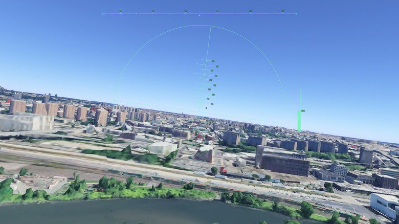A screenshot of Google Earth's flight simulator during a flight over the South Bronx