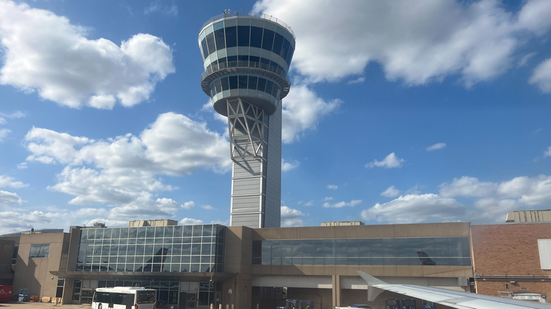 The air traffic control tower at Philadelphia International Airport