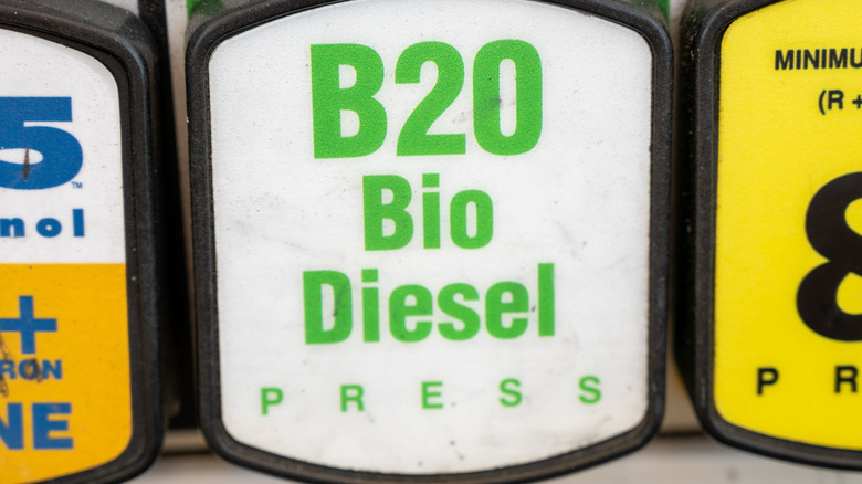 Close-up of a fuel selector for B20 biodiesel