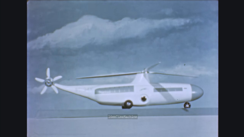 One of the concepts of Greyhound's future helicopter buses that looks like a small plane but with helicopter wings instead of airplane wings.