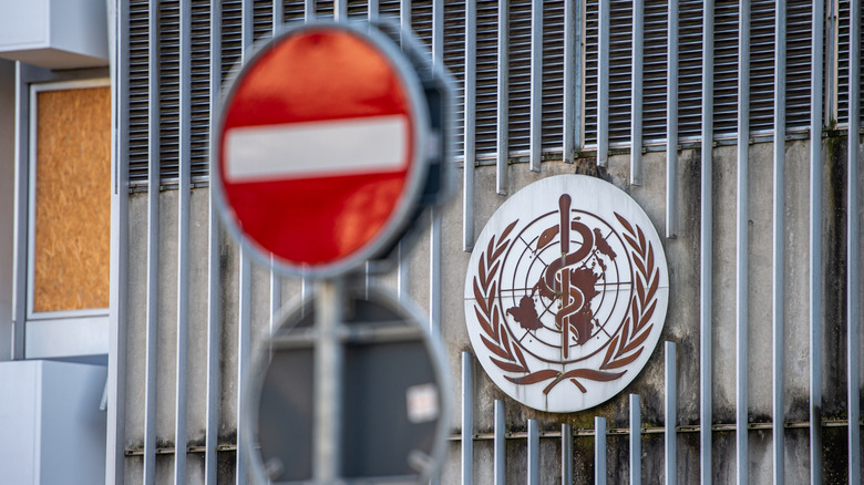 The logo of the WHO is seen on headquarters of the World Health Organization (WHO) on January 23, 2025 in Geneva, Switzerland.