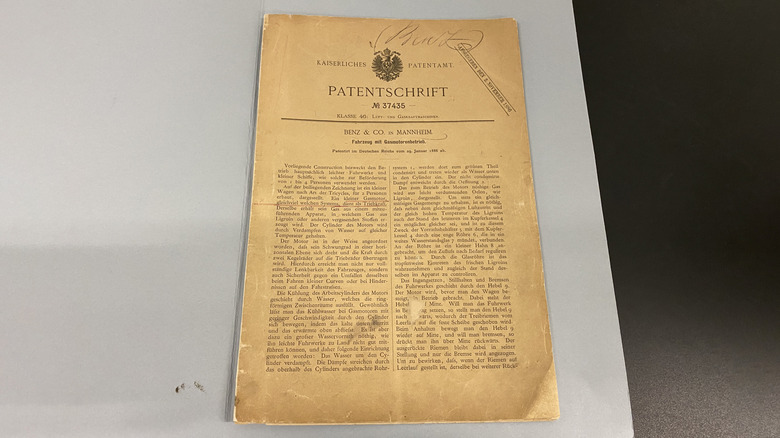 Original patent for Carl Benz's automobile
