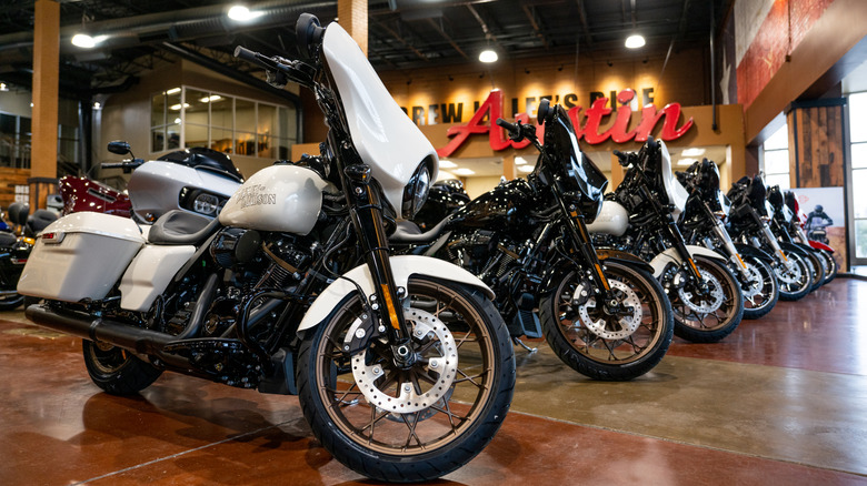Harley-Davidson motorcycles on display in Texas.