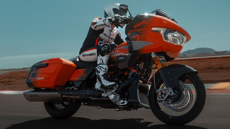 A side profile view of a 2025 Harley-Davidson CVO Road Glide RR on the track