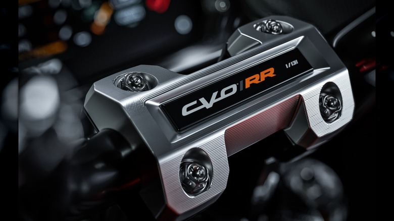 A closeup of the 2025 Harley-Davidson CVO Road Glide RR's numbered riser cover