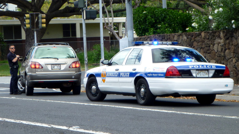 The Honolulu Police Department pulls over a driver during a traffic stop.