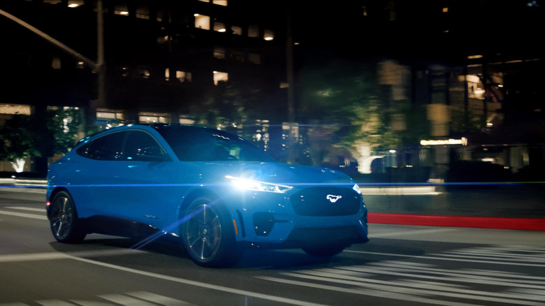 A blue Mustang Mach-E