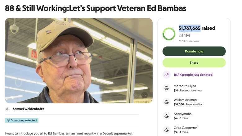 A screenshot of a gofundme campaign page for Ed Bambas