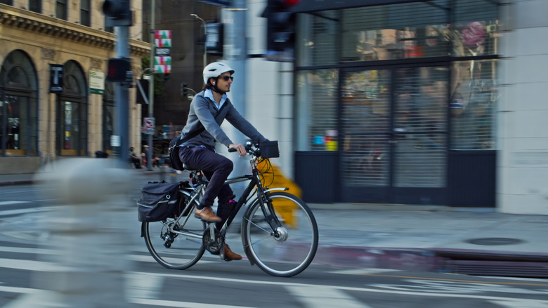 Riding an electric bicycle in Los Angeles