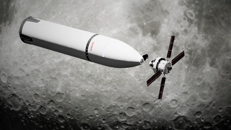 Artist's rendering of an Orion capsule docking with a SpaceX Starship