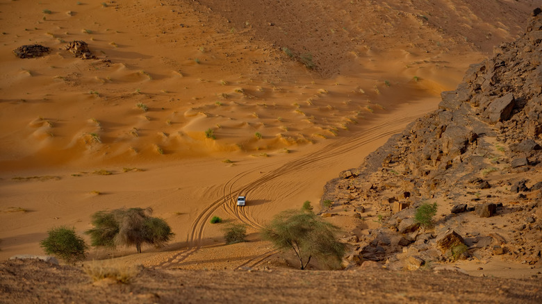 A Dakar-race highway in the southwestern Sahara Desert, in Mauritania.