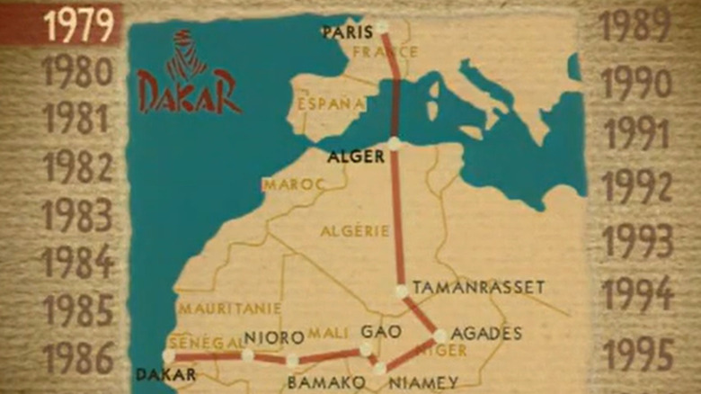 The inaugural Paris-Dakar rally route