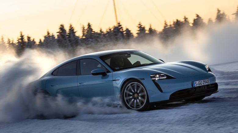 Porsche Taycan snow drift