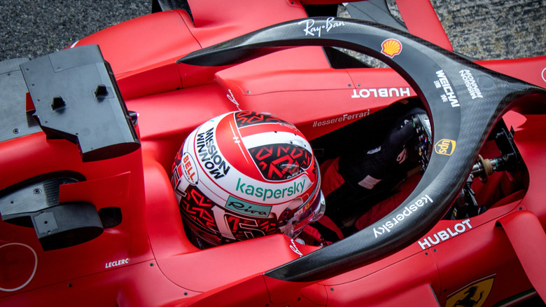 A overhead shot of the red Ferrari SF1000 at pre-season testing in 2020.