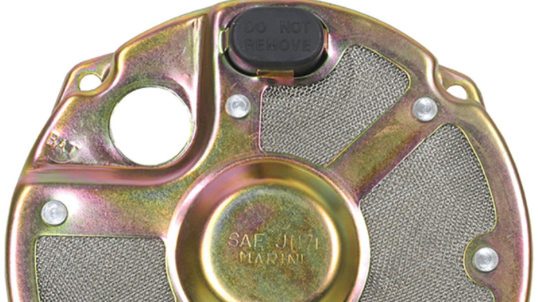 A marine alternator spark arrestor or spark screen