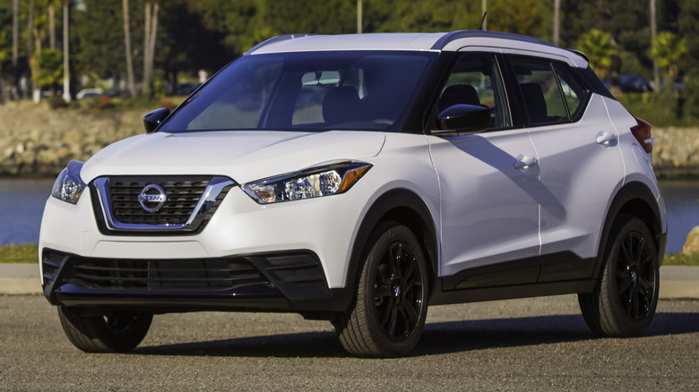 3/4 front-left shot of a white first-generation Nissan Kicks
