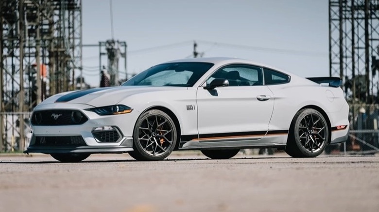 Front-left view of a 2021 Ford Mustang Mach 1