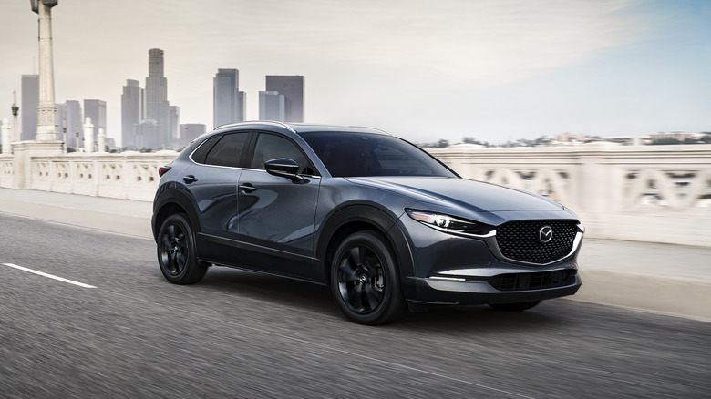 A 2021 Mazda CX-30 2.5 Turbo model on a highway