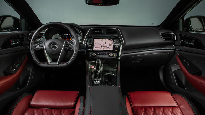 The interior dashboard of a 2021 Nissan Maxima Platinum 40th Anniversary Edition