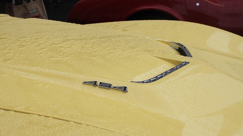 A yellow hood bulge on a 454-powered C3 Corvette