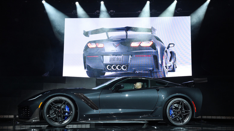 A 2019 Chevrolet Corvette ZR1 on display at a launch event