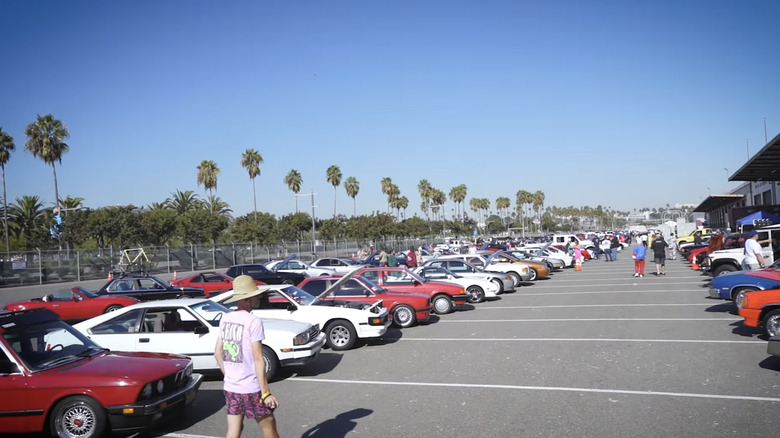 Radwood 2025 at the Port of Los Angeles, rows of cars from the 1980s and 1990s on a sunny clear day