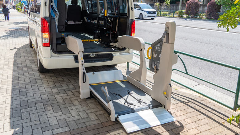 A van with a wheelchair ramp for accessible boarding