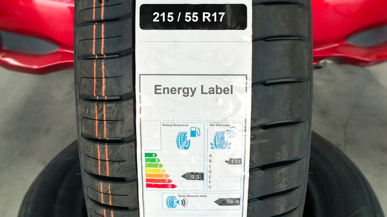 New tire with a european energy label sticker